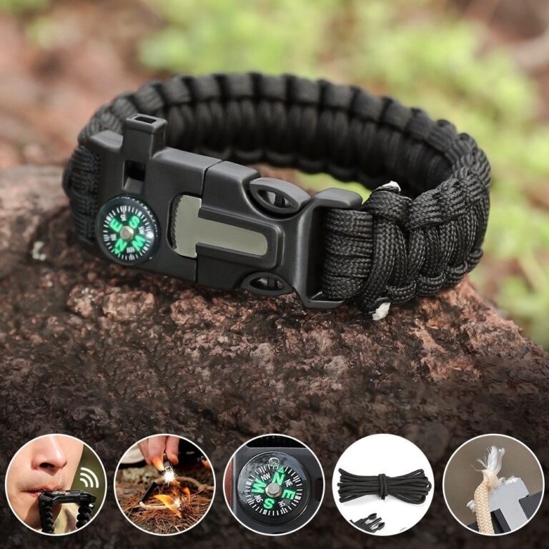 Pulseira Multifuncional Bússola Apito Corda 5 em 