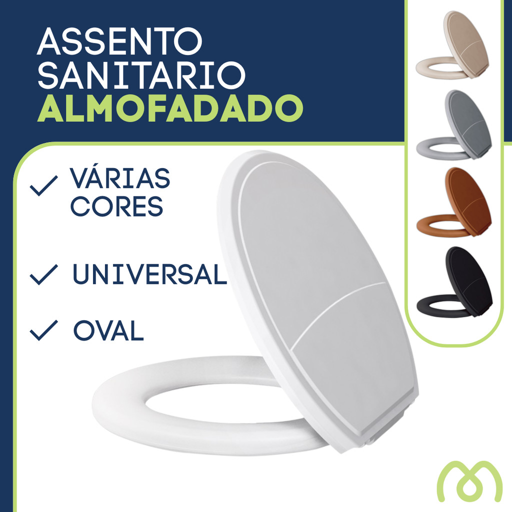 Tampa de Vaso Assento Sanitário Almofadado Oval Redondo Universal Tabua Branco Bege Cinza Resistente