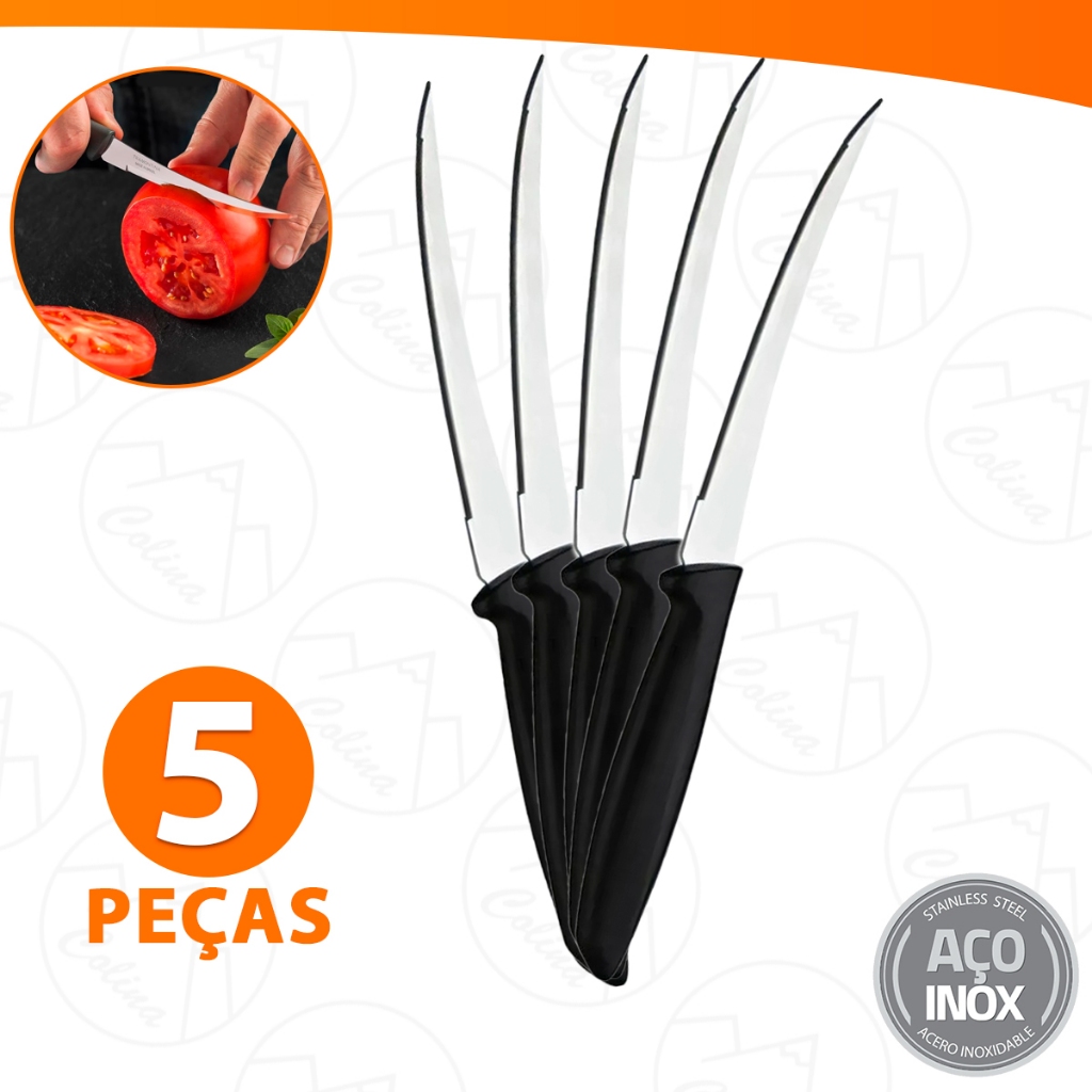 Kit 1 a 5 Facas Para Tomate Aço Inox Legumes Chef Profissional 5