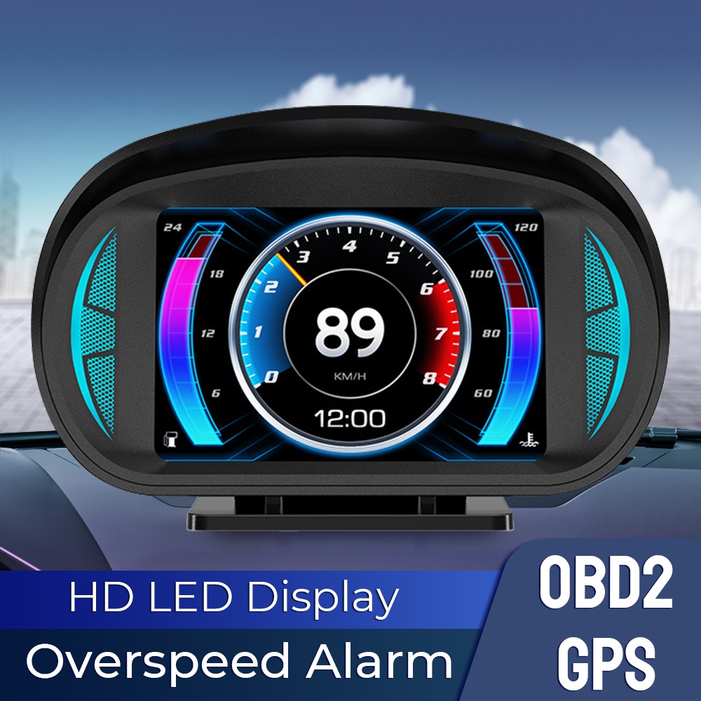P2 OBD + GPS Medidor Digital De Inclinação Do Sistema Duplo HUD Scanner OBD2 Velocímetro De Alarme D
