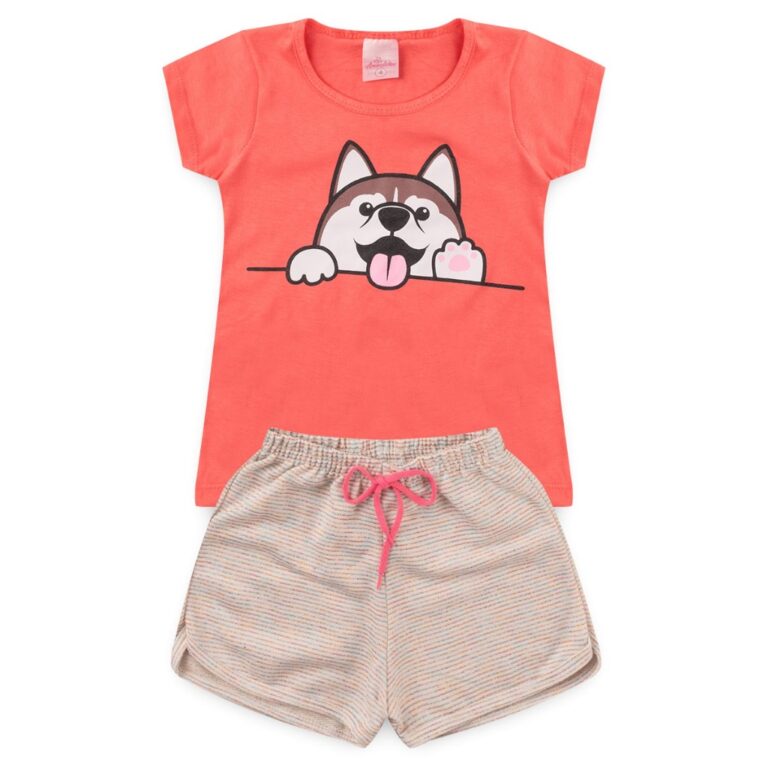 Conjunto Infantil Feminino Shorts e Baby Look Meni