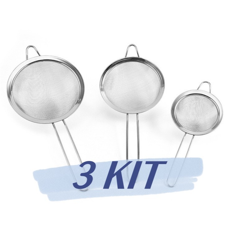 KIT 3 Peneira Coador de Aço Inox 8cm 10cm 12cm 10