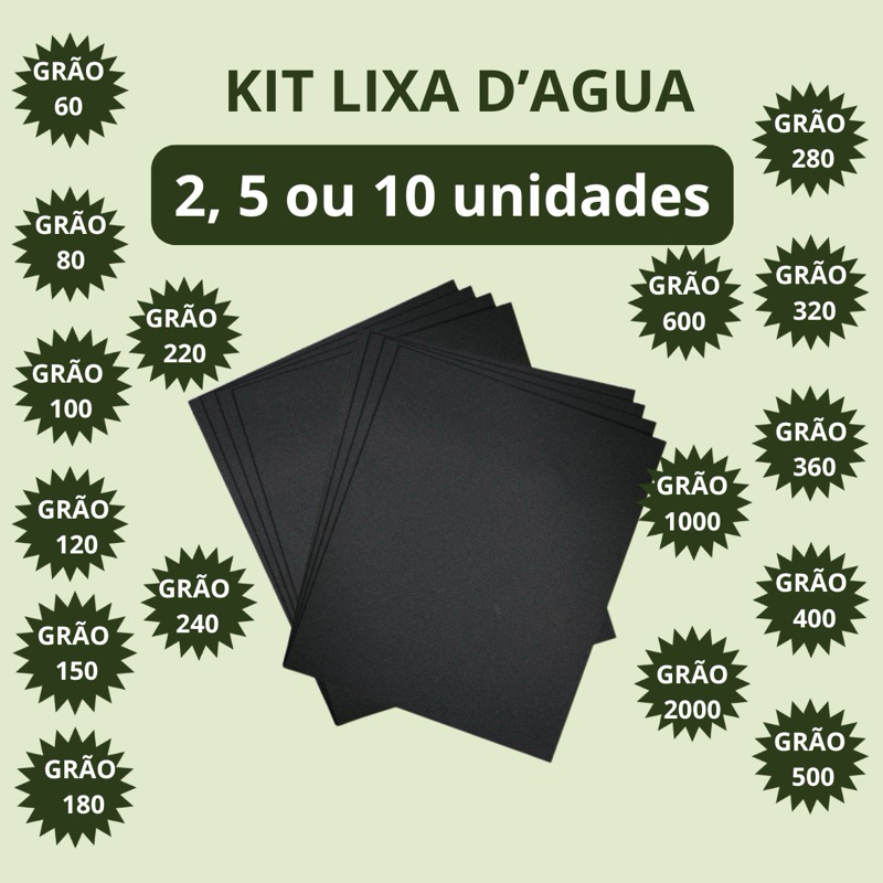 Kit Lixa DÁgua Com 2, 5 ou 10 Unidades Grãos 60 80 100 120 150 180 220 240 280 320 360 400 500 600 1
