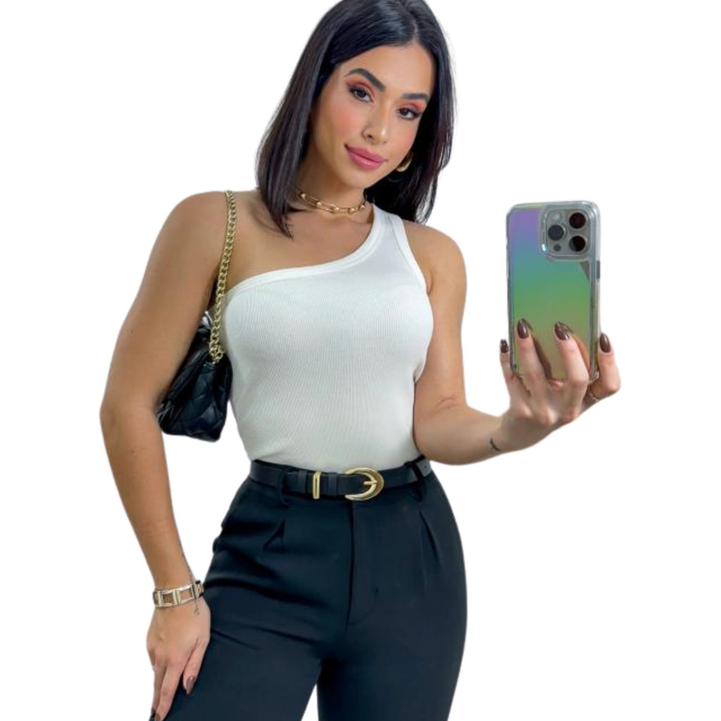 Regata Feminina Modelo Assimétrico Ombro Único Casual