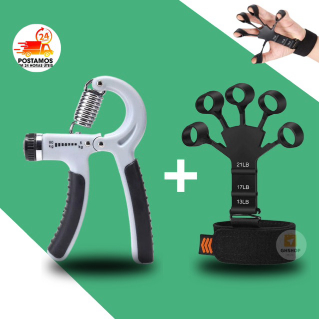 Kit Hand Grip de Dedo + Flexor de Punho Ajustável