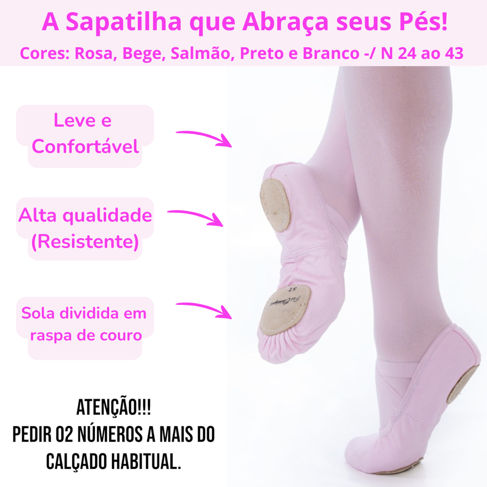 Sapatilha Sola Dividida Lona Ballet, Sapatilha de Ballet meia ponta, Sapatilha Ballet, N