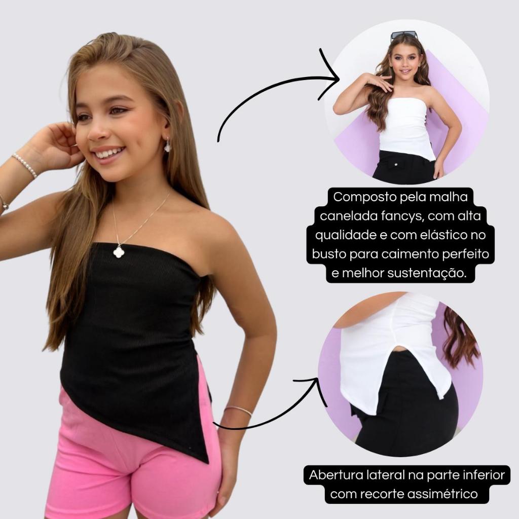 Blusa Feminina Tomara Que Caia Assimétrica Cropped Infantil Juvenil