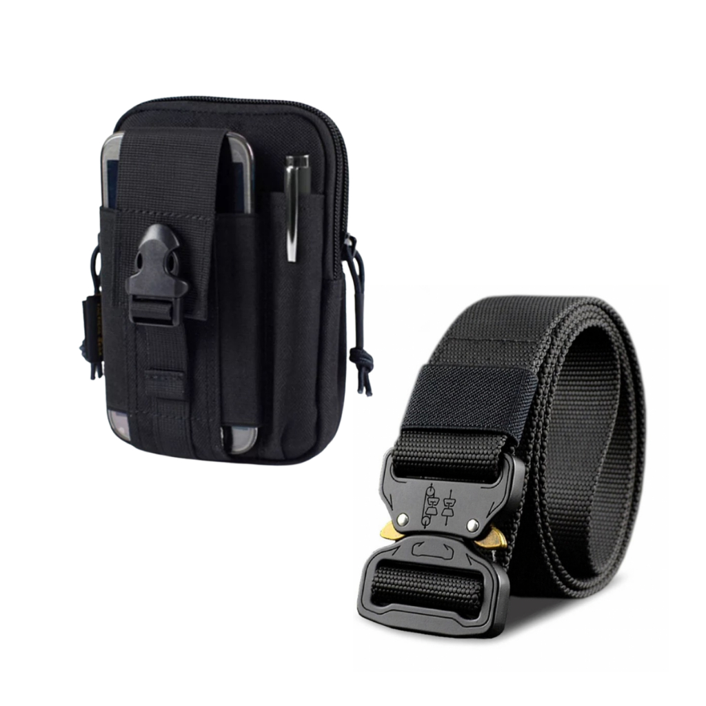 Kit de Pochete Tático Militares e Cinto Largo Engate Rápido Antialérgico Multiuso Masculino Feminino