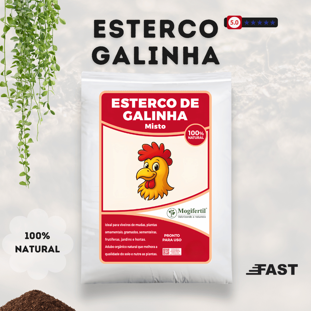Esterco de Galinha Mogifertil Adubo Natural de Planta, Horta, Jardins e Substrato Orgânico 5Kg 20Kg