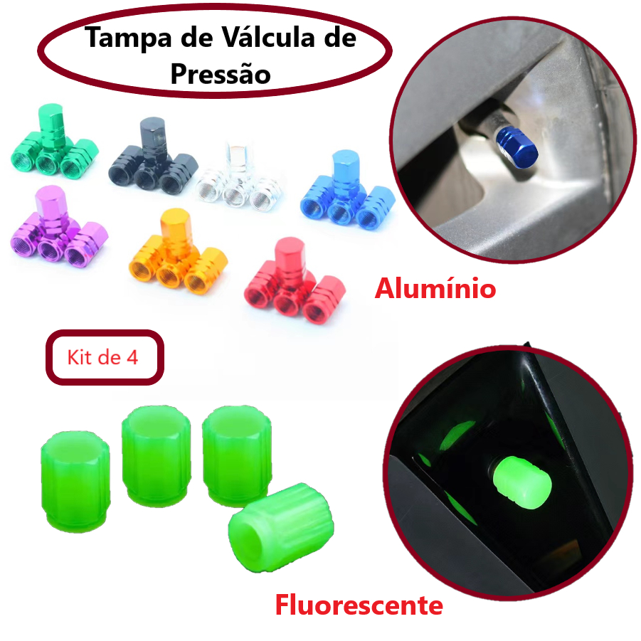 Kit 4 Peças Tampas Válvulas Pneu da Roda Estilo Fluorescente Carro De Automóveis Capa Acessórios Mot