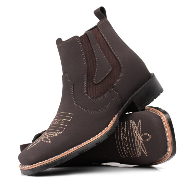 Botina Country Masculina  Bico Quadrado, Bordado E