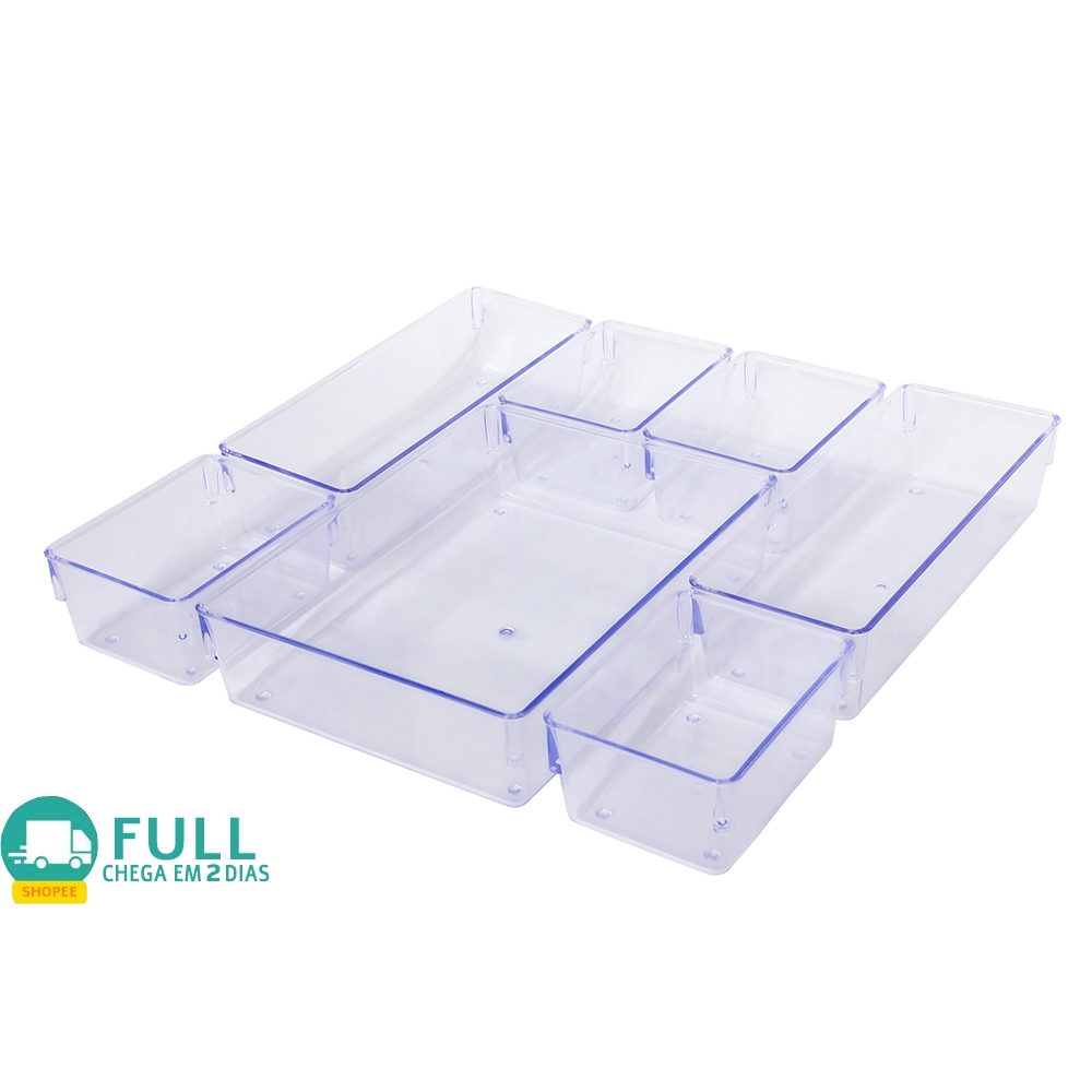 Organizadores Kit 7 Multiuso Modular Gavetas e Mesas Pote Acrilico Cristal e Fume ou 4 Pecas