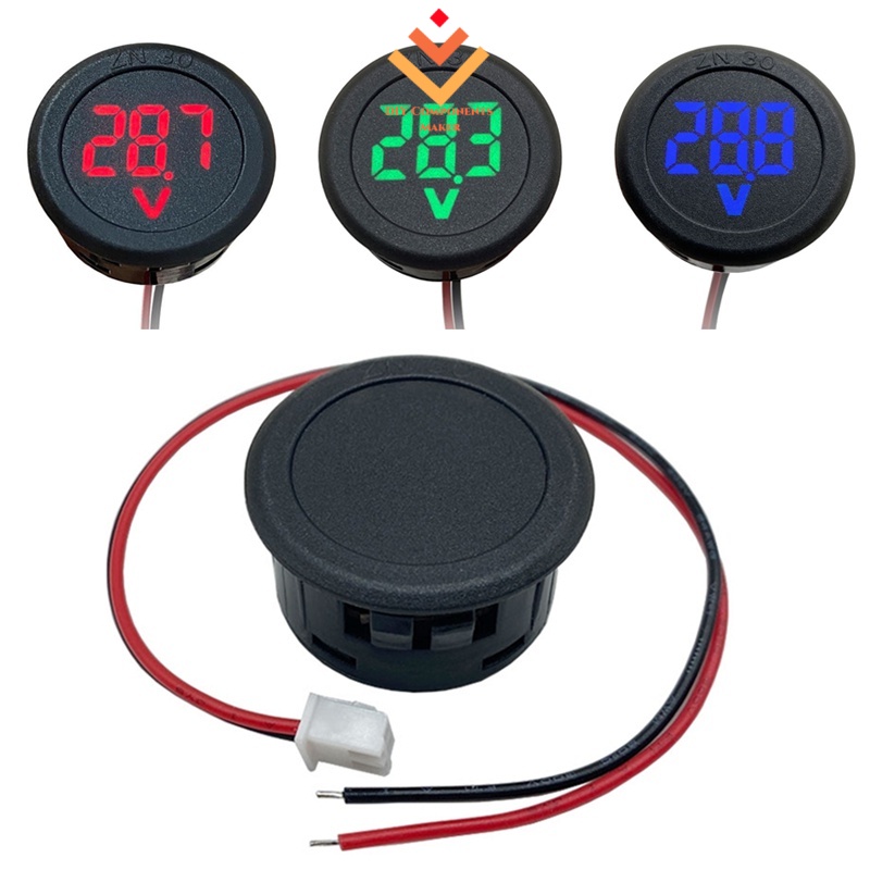 Mini Display Digital Redondo De Dois Fios Voltímetro DC 4-100V Painel LED Para Teste De Carros De Mo