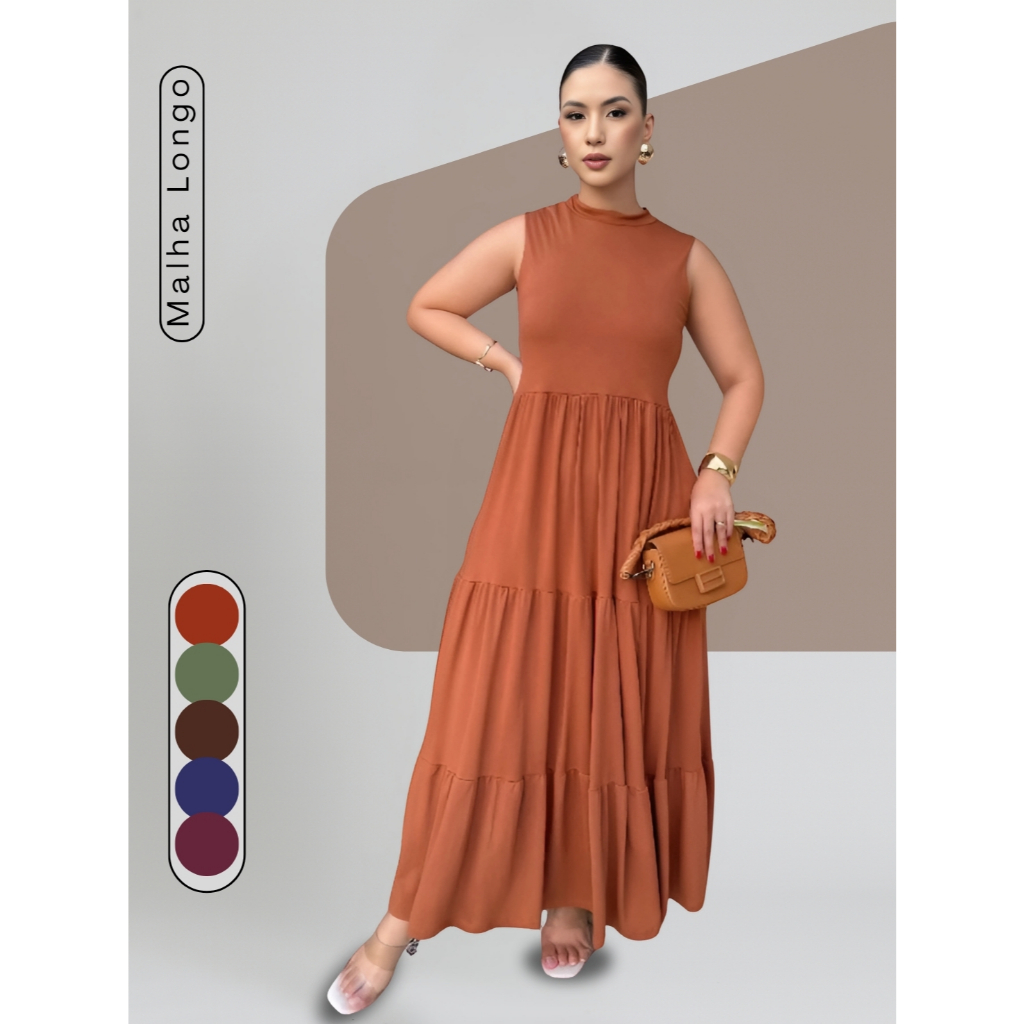 Vestido Feminino Longo Suede Elegante Veste Do 38 AO 44