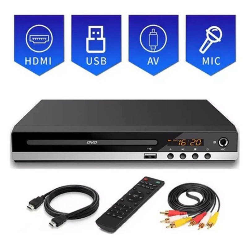 Leitor De DVD Com Saída AV Compatível Com HDMI Home SVCD Região Completa Leitor De CD-RW Estéreo Gra