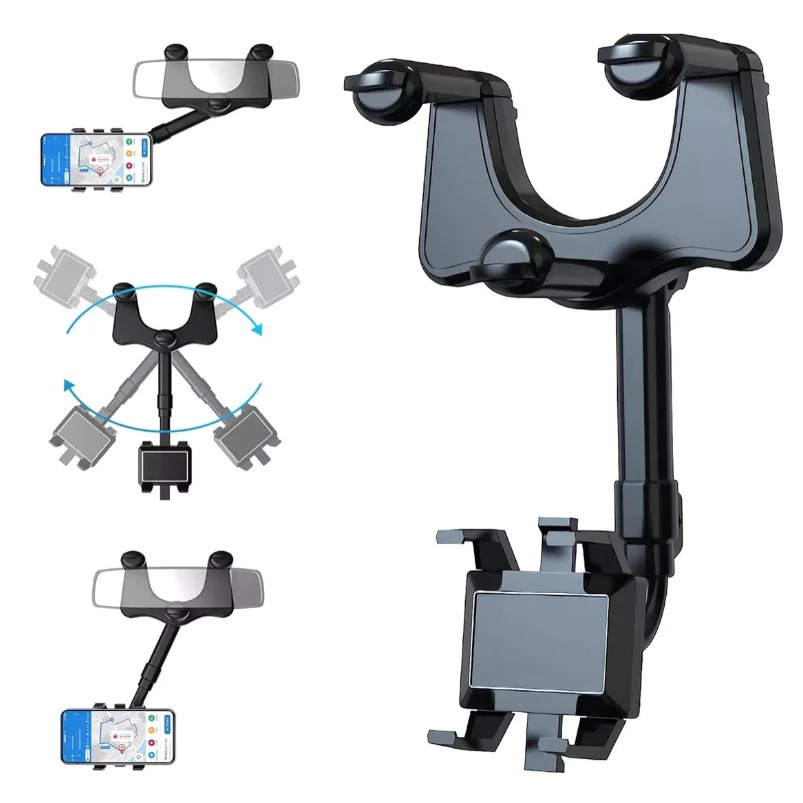 Suporte para Celular Smartphone com Apoio no Retrovisor Extensível Giro 360.