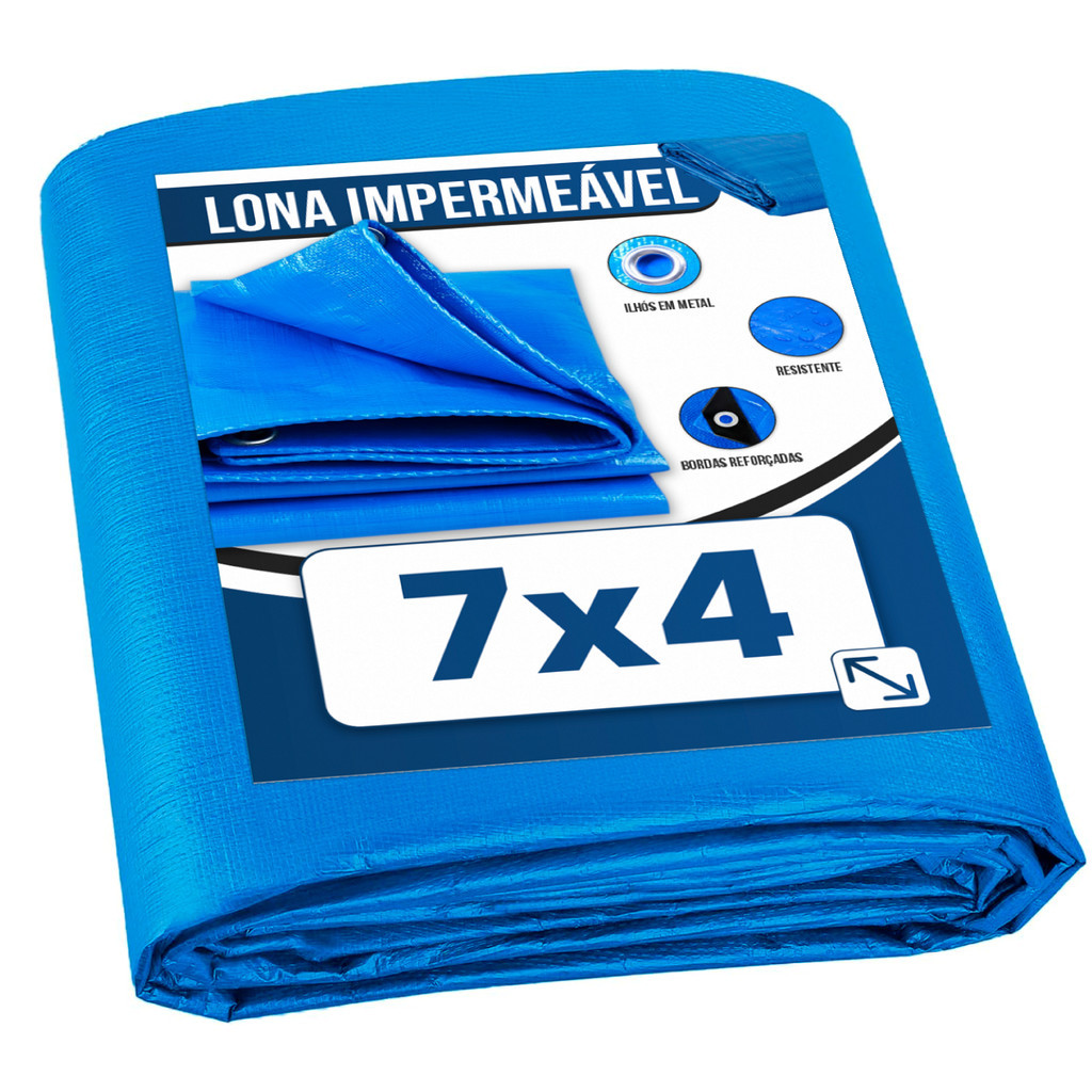 Lona Plástica de Proteção Cobertura Impermeável Azul 7×4 mts