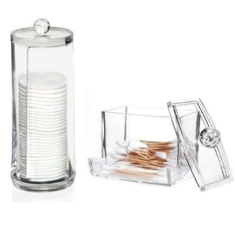 Kit Porta Algodão Disco E Porta Cotonete Acrilico