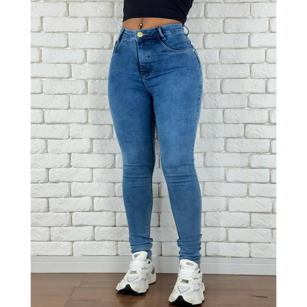 calça jeans feminina marmorizada com Lycra empina bumbum