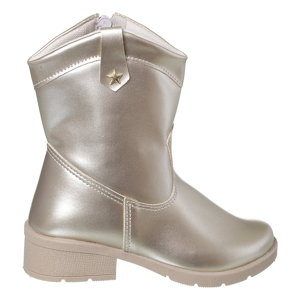 Bota Texana Infantil Menina Boiadeira Cano Curto Lisa Dourado Fashion Original Confortável Leve