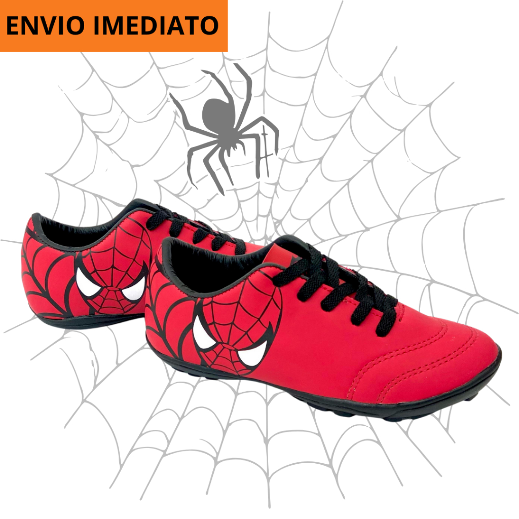 Chuteira Infantil Homem Aranha Society e Futsal Confortável Reforçada e Antiderrapante Envio Rápido