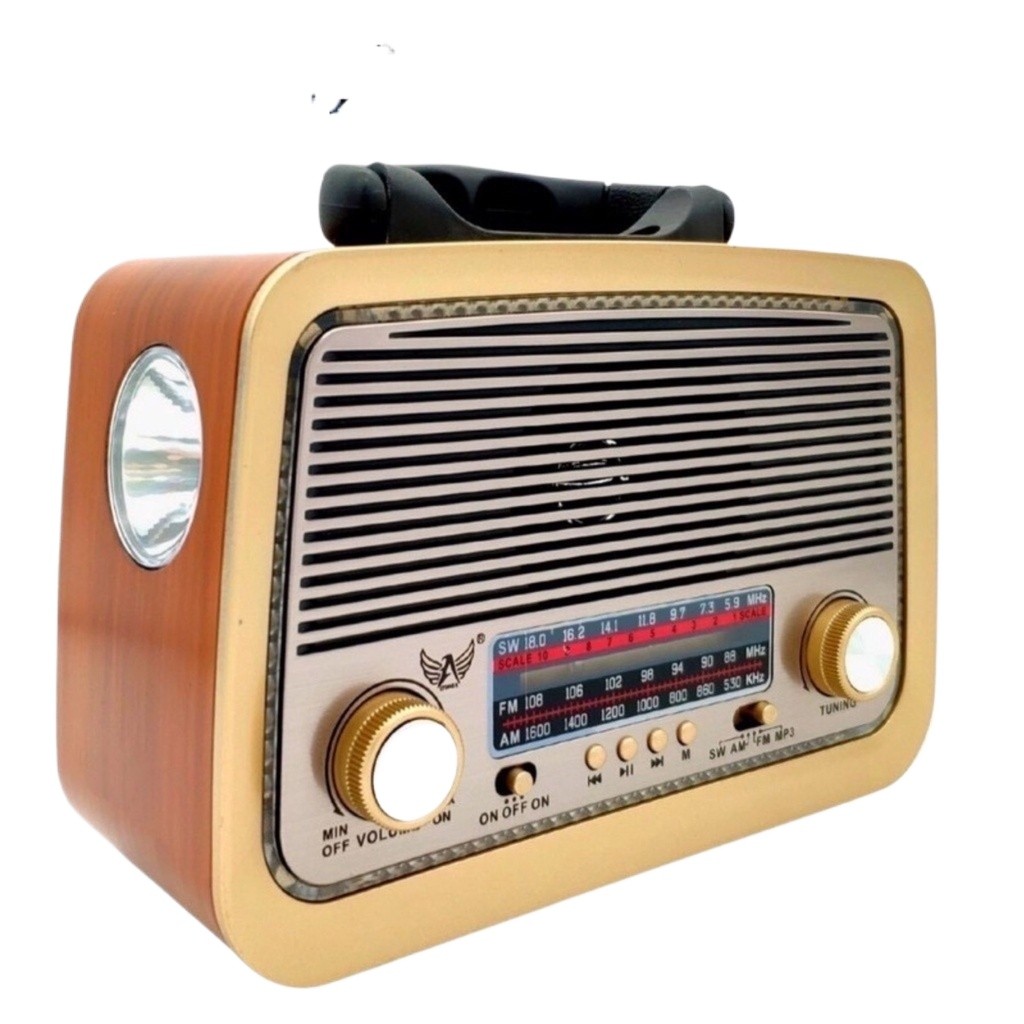 Rádio Retrô Bluetooth AD-3199 com USB, Cartão SD, Lanterna e Rádio FM/AM/SW  Caixa de Som Vintage Po