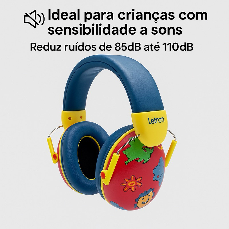 Abafador de Ruído Infantil TEA TDAH Letron Colorido Dobrável
