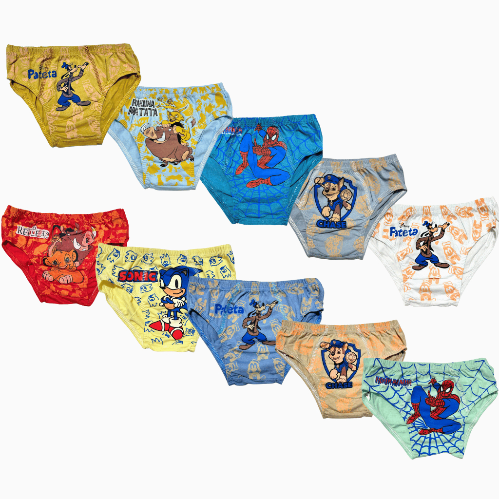 Kit Cueca infantil Menino Peça e Forro 100% Algodão Premium Personalizada Sublimada