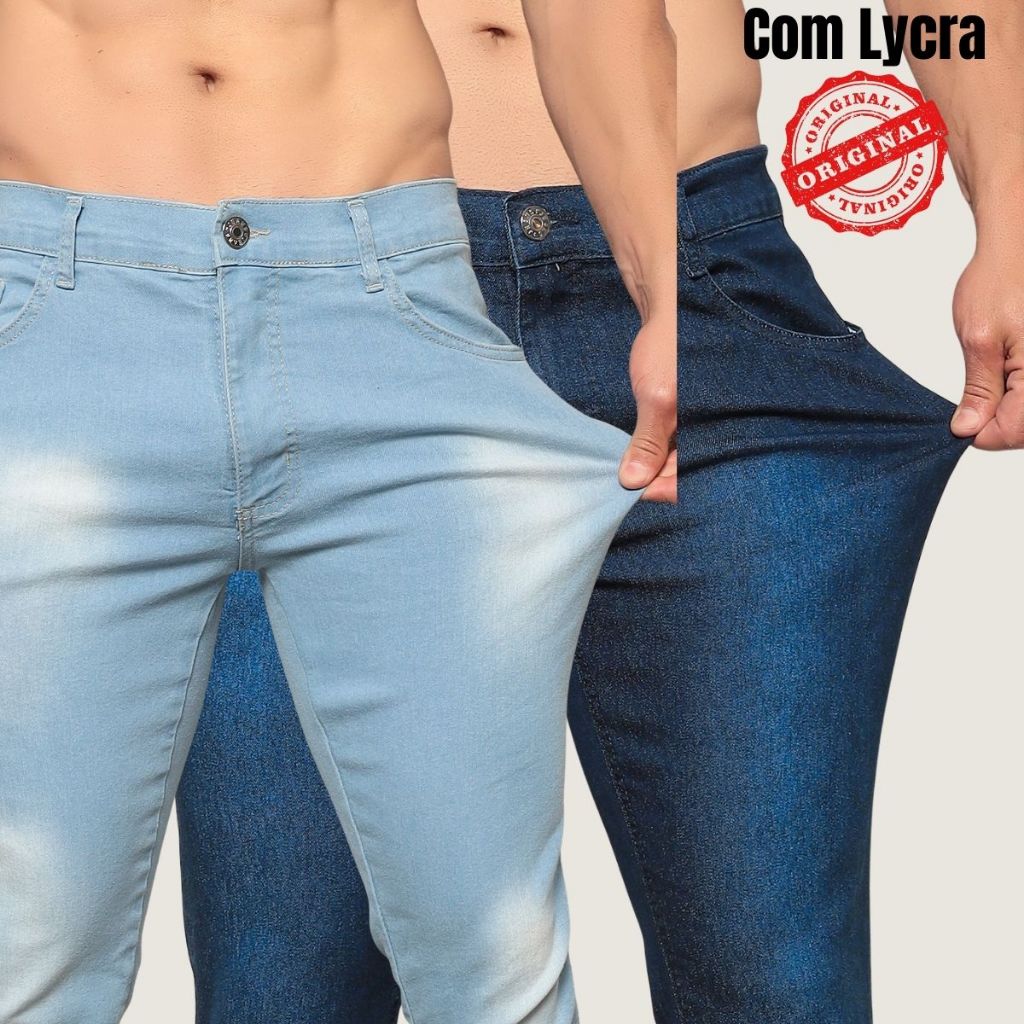 Kit Calças Jeans Masculina Skinny com Elastano Lycra Grossa para Trabalho ou Somente uma Calça