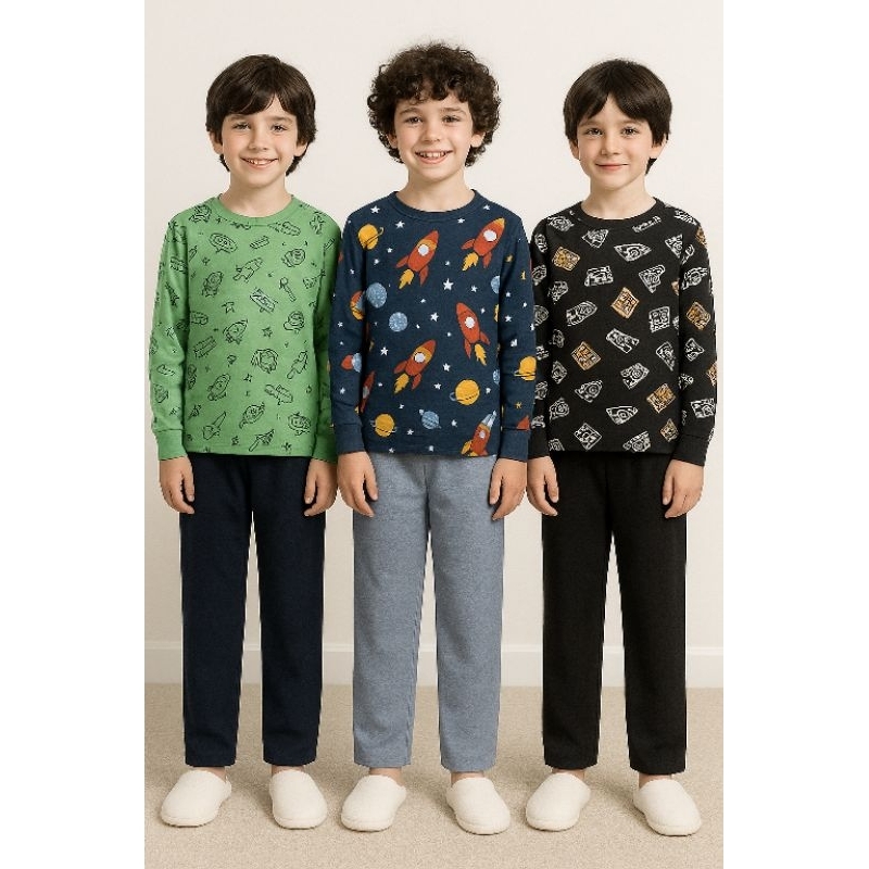 Pijama infantil juvenil menino Conjunto do 02 ao 12 em malha 100% algodão.