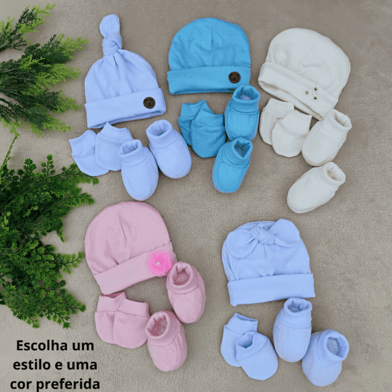 Kit Bebe Touca Luva Sapatinho Recem Nascido Saida 