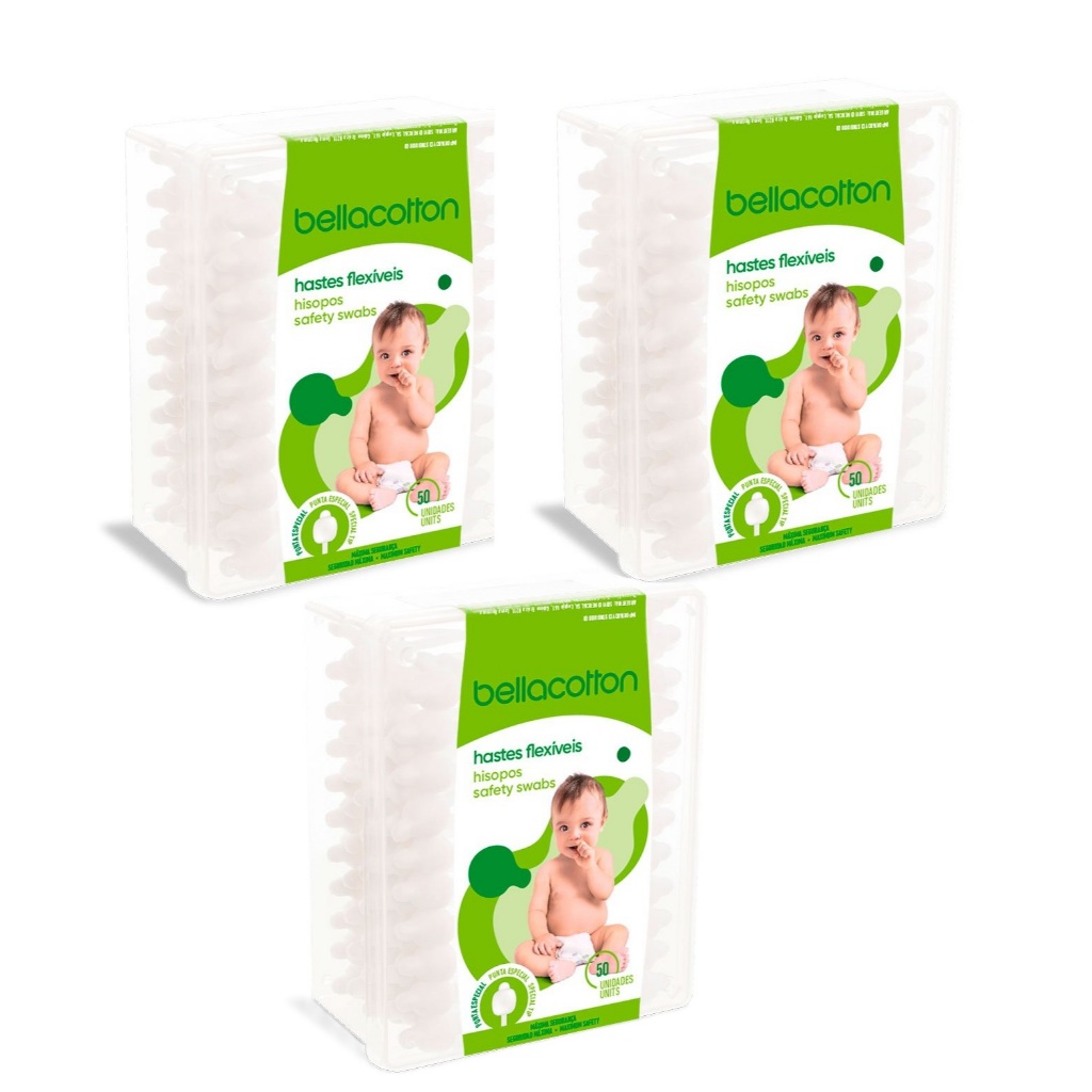 Cotonetes Para Bebes Bellacotton Higiene 3 Pacotes c/50 Total 150