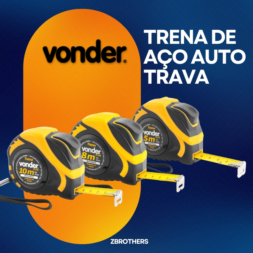 Trena Profissional Emborrachada De Aço 10m 8m 5m 3m Autotrava Reforçada Com Trava – VONDER PLUS