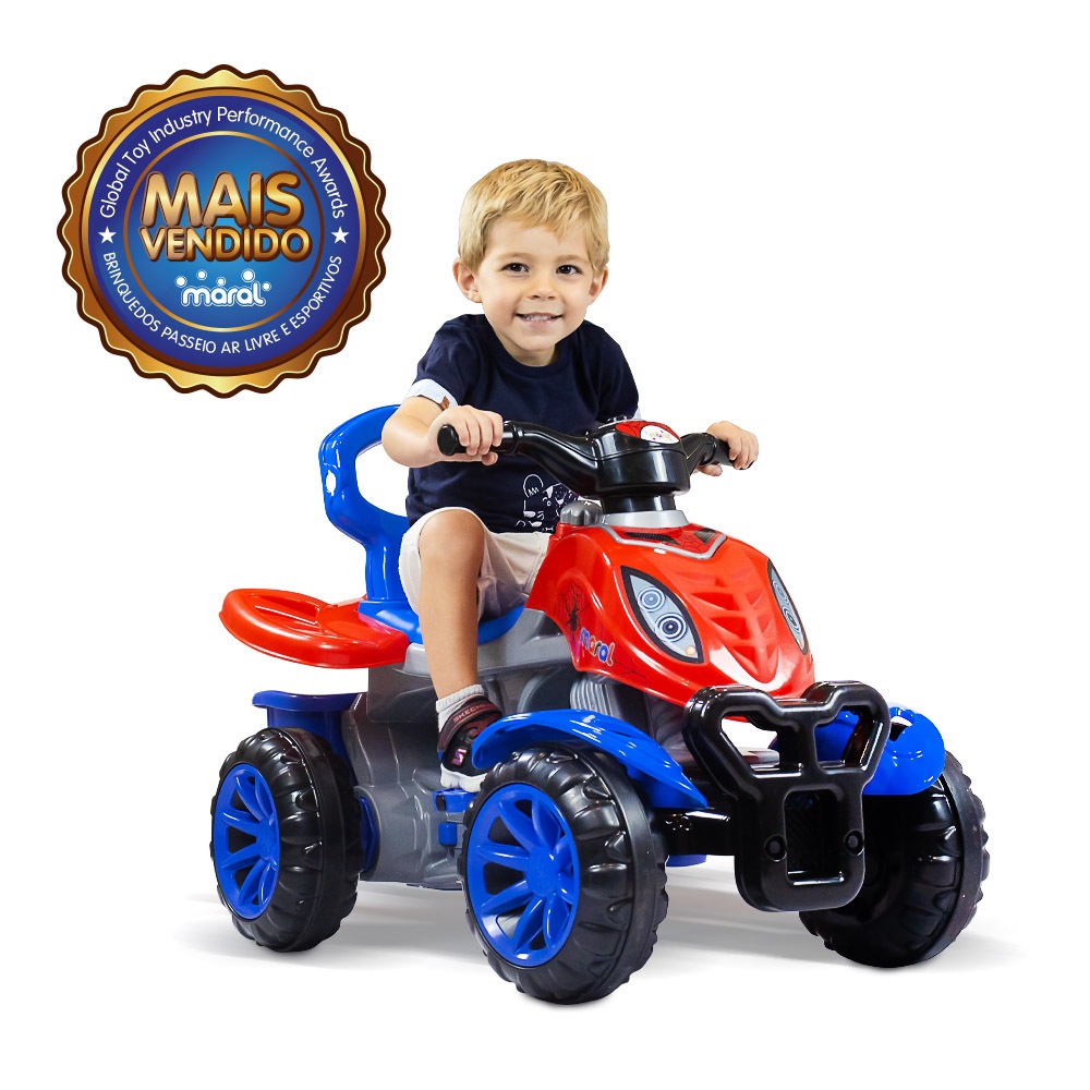 Carrinho de Passeio Quadriciclo Infantil Maral Com Pedal Buzina Empurrador Motoquinha Spider
