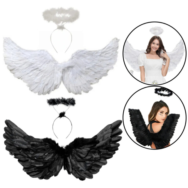 Kit Asa Anjo Fantasia Halloween Carnaval Festa Cos