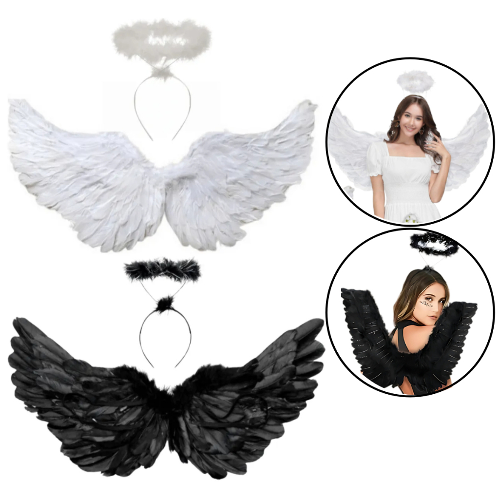 Kit Fantasia Asa Anjo, Tiara e Saia Fantasia Carnaval Festas Cosplay