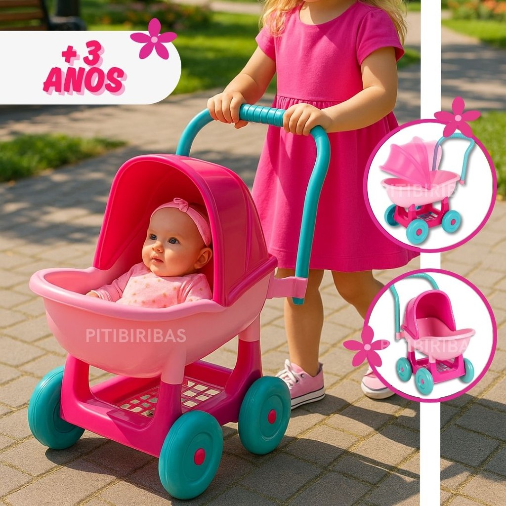 Carrinho boneca bebe infantil reborn coleção ninos cotiplás