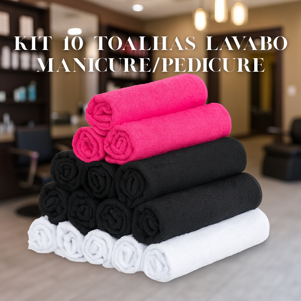 Kit 10 Toalhas Lavabo Manicure – 100% algodão