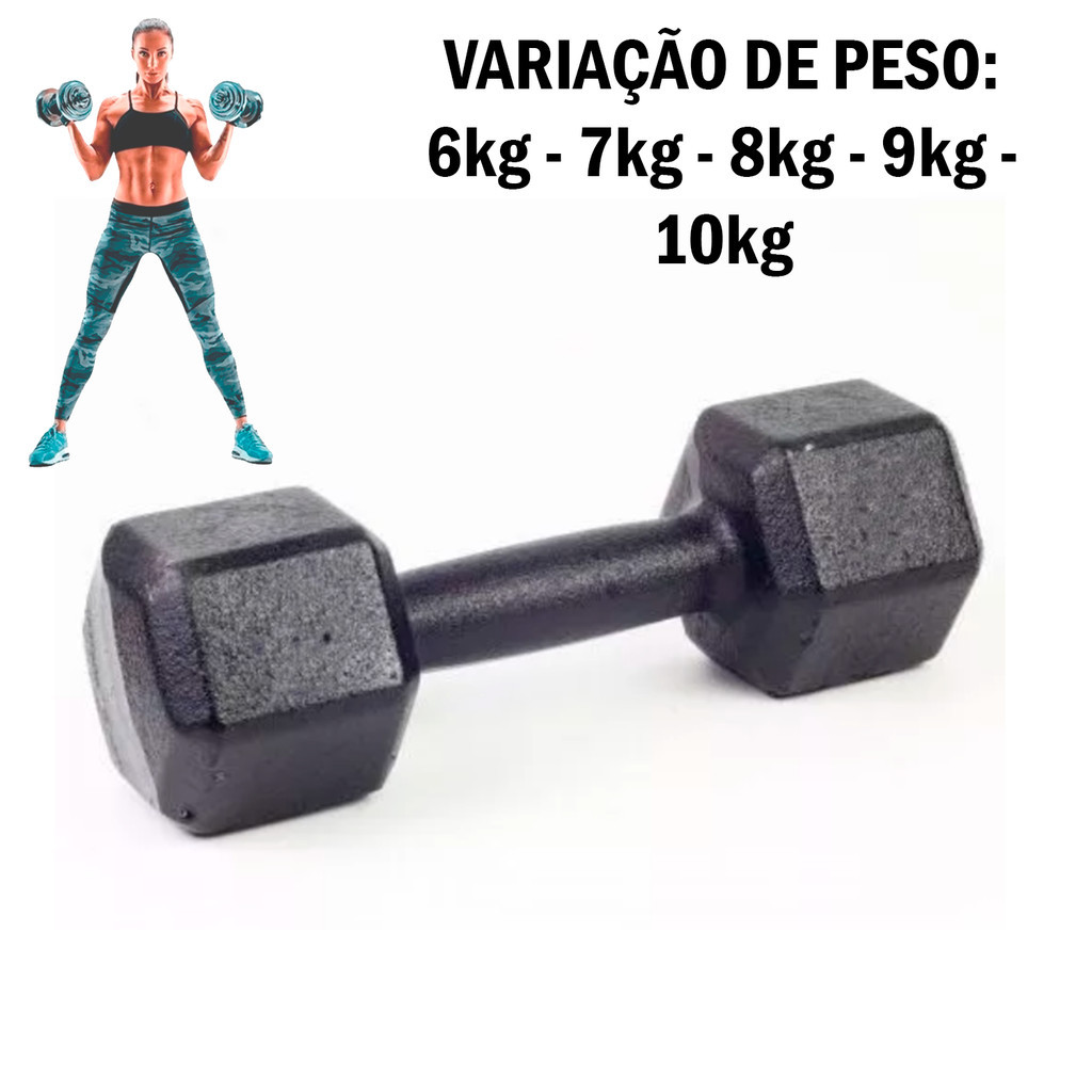 Halter Sextavado Pintado Unid 6 a 10 kg One Life Sports® | Treino em Casa Musculação Funcional Peso