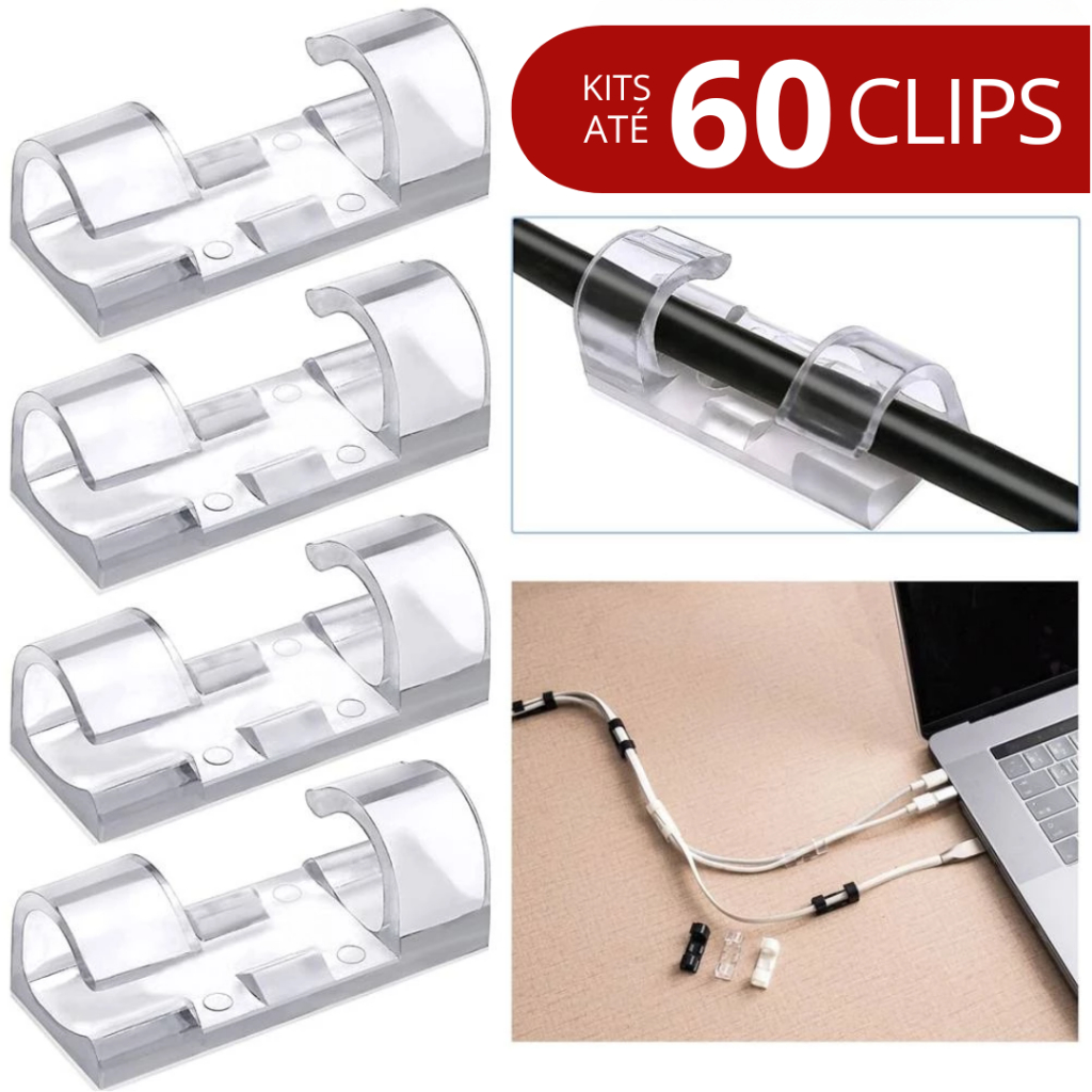 Clip Fixador Organizador de Fios e Cabos 20 Peças Autoadesivo