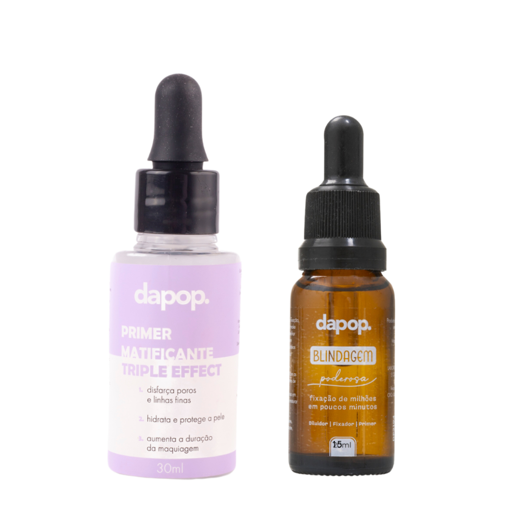 Kit Primer Matificante Triple Effect Pre Maquiagem + Blindagem Facial Alta Fixação 3em1 – Dapop