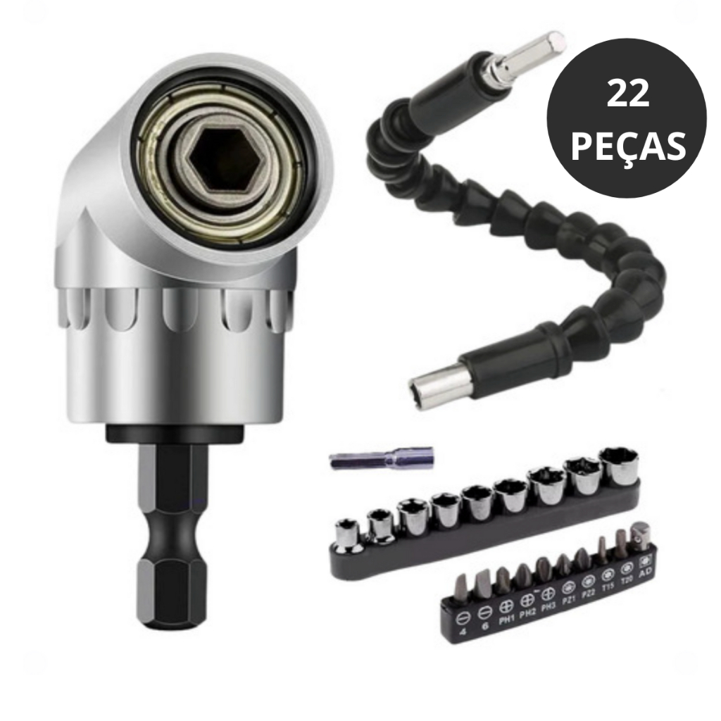Kit Extensor Eixo Prolongador Parafusadeira Bits Ponteiras Adaptador Ângular Cabo Flexível  25cm