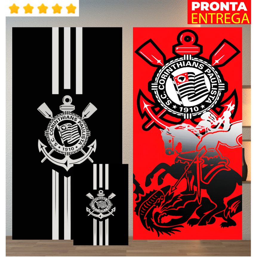 Toalha de Banho e Rosto/Mão Time Corinthians Timão Praia Piscina Felpa Estampada