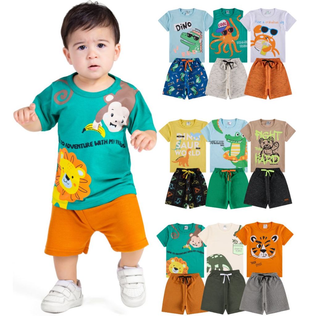 Kit Sortido 6 ou 10 Peças de Roupas Bebê Menino Infantil  de Roupas Bebê Menino Infantil Masculino D