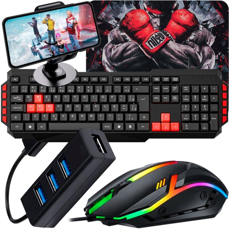Kit Mobilador Gamer Teclado Teclas Vermelhas Mouse