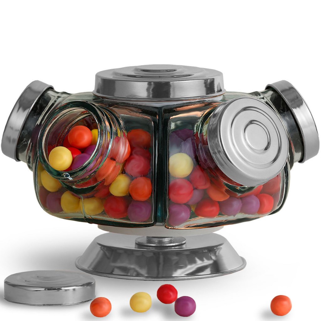 Baleiro Giratório de Vidro Artesanal Retrô Pequeno Médio e Grande para Balas Doces Decoração