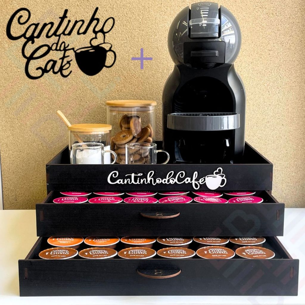 Bandeja Porta 48 Capsula Suporte 2 Gaveta Embutida Dolce Gusto 3 Corações Nespresso Cantinho do Cafe