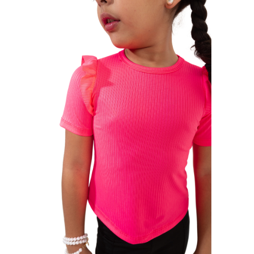 Blusa Canelada Infantil Menina Manga Babado Jasmim