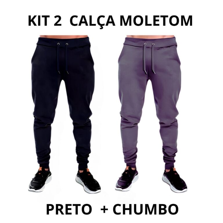 kit 2 calça de moletom pelúcida masculina adulto