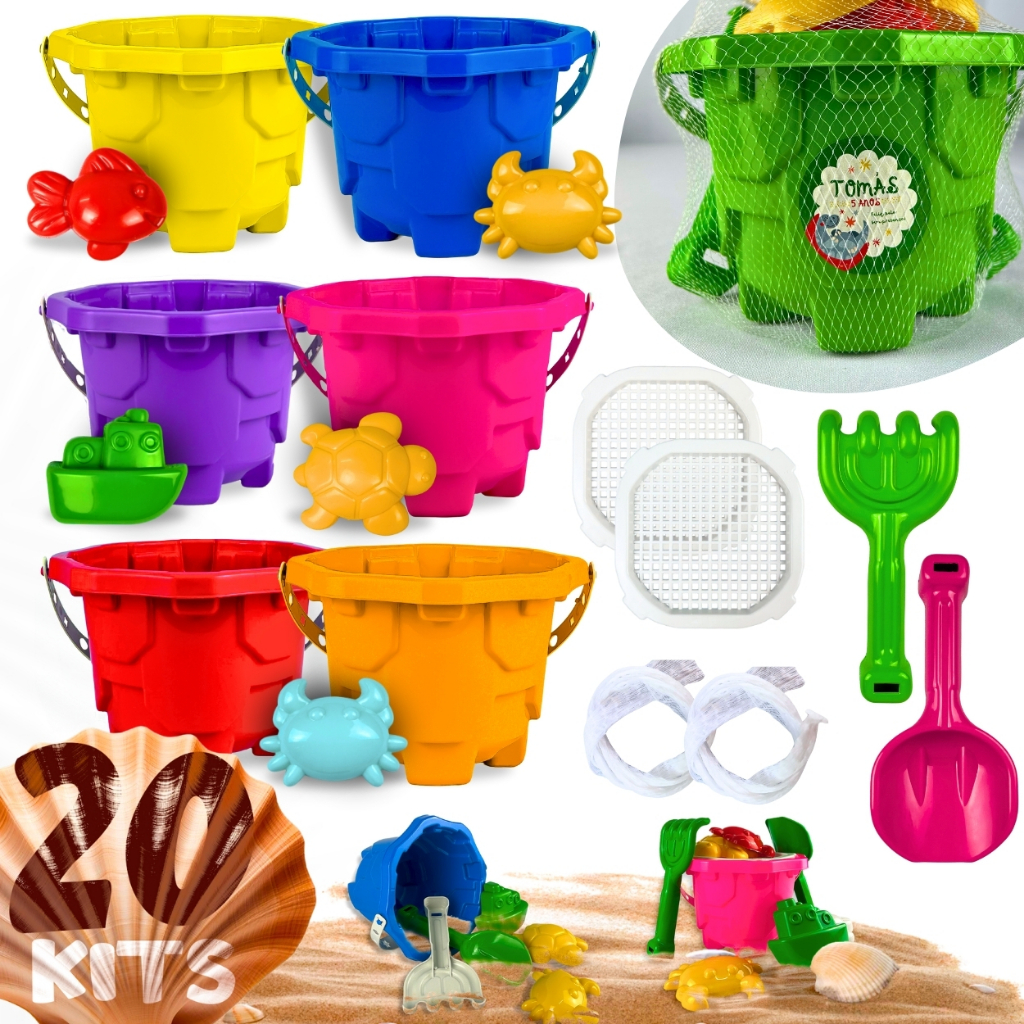 Kit 20 Balde Areia Castelinho Festa Lembrancinha Aniversario Personalizar Coloridos Completo
